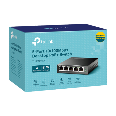 Switch 4 porturi RJ45 10/100 Mbps PoE, 1 port RJ45 10/100 Mbps, Buget PoE 41W, Unmanaged - TP-Link TL-SF1005LP - imagine 3
