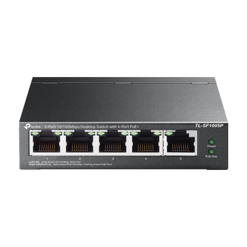 Switch 4 porturi RJ45 10/100 Mbps PoE, 1 port RJ45 10/100 Mbps, Buget PoE 67W, Unmanaged - TP-Link TL-SF1005P
