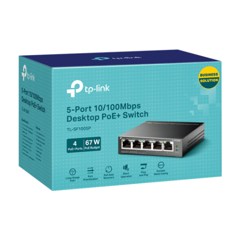 Switch 4 porturi RJ45 10/100 Mbps PoE, 1 port RJ45 10/100 Mbps, Buget PoE 67W, Unmanaged - TP-Link TL-SF1005P - imagine 3