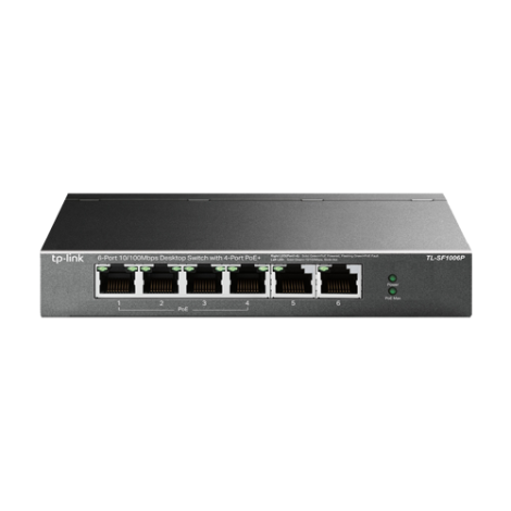 Switch 4 porturi RJ45 10/100 Mbps PoE, 2 x RJ45 10/100 Mbps, Buget PoE 67W, Unmanaged - TP-Link TL-SF1006P