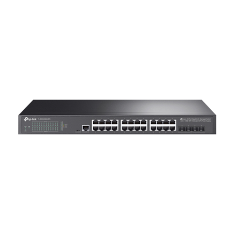 Switch 24 porturi RJ45 Gigabit, 4 x SFP+ 10G, Alimentare Baterie 12V, L2+ Management, 1U - TP-Link TL-SG3428X-UPS