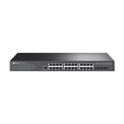 Switch 24 porturi RJ45 Gigabit, 4 x SFP+ 10G, Alimentare Baterie 12V, L2+ Management, 1U - TP-Link TL-SG3428X-UPS