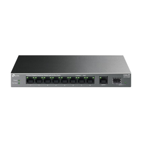 Switch LiteWave, 8 x RJ45 1G PoE, 1 x SFP 1G, 1 x RJ45 1G, Buget PoE 61W, Unmanaged - TP-Link LS1210GP