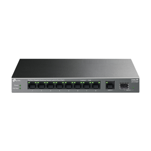 Switch LiteWave, 8 x RJ45 1G PoE, 1 x SFP 1G, 1 x RJ45 1G, Buget PoE 61W, Unmanaged - TP-Link LS1210GP