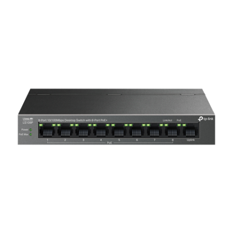 Switch LiteWave, 8 x RJ45 10/100 Mbps PoE, 1 x RJ45 10/100 Mbps, Buget PoE 63W, Unmanaged - TP-Link LS109P