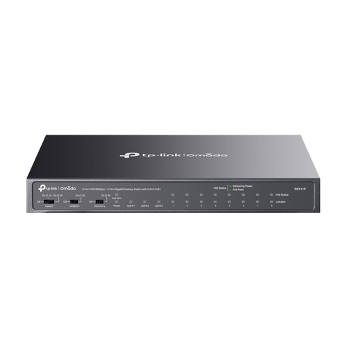 Switch 8 x RJ45 10/100 Mbps PoE, 2 x RJ45 1G, 1 x SFP 1G, Buget PoE 65W, Unanaged - TP-Link Omada DS111P