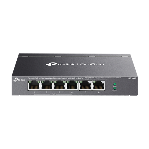 Switch 4 x RJ45 10/100 Mbps PoE, 2 x RJ45 10/100 Mbps, Buget PoE 67W, Unanaged - TP-Link Omada DS106P