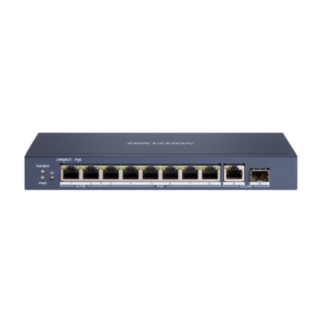 Switch 8 porturi Hi-PoE, 1 x RJ45 Gigabit Uplink, 1 x SFP Gigabit - HIKVISION DS-3E0510HP-E