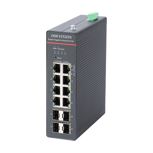 Switch 8 x RJ45 Gigabit PoE 802.3at/af/bt, 4 x SFP Gigabit, Smart Management, sina DIN - HIKVISION DS-3T1512HP-SI-8P4F