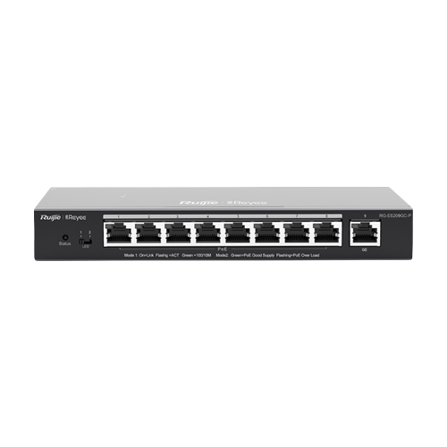 Switch 8 porturi PoE+ RJ45 Gigabit, 1 port uplink RJ45 Gigabit, L2 Cloud Management - Ruijie RG-ES209GC-P