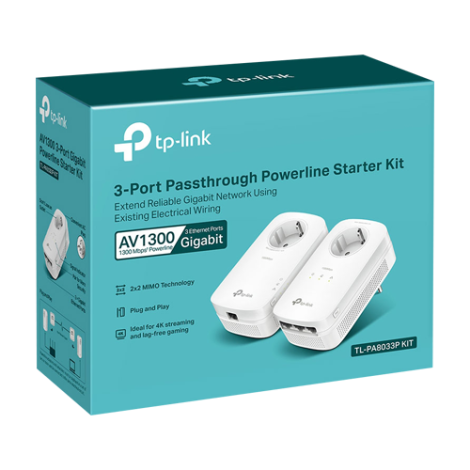 Kit Powerline AV1300, Passthrough, 3 x RJ45 Gigabit - TP-Link TL-PA8033PKIT - imagine 3