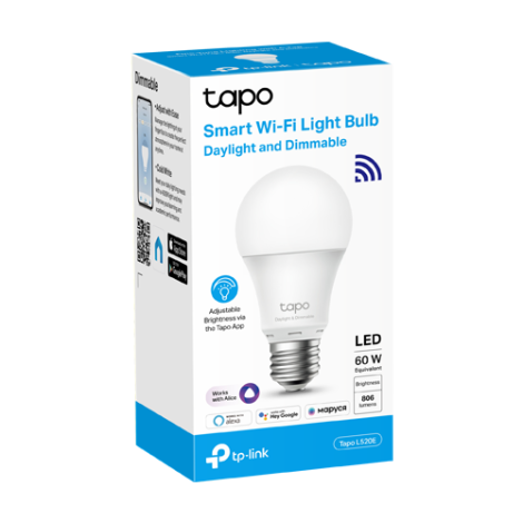Bec smart Wi-Fi, lumina naturala 4000K ajustabila, 806 lm, E27 - TP-Link Tapo TapoL520E - imagine 2