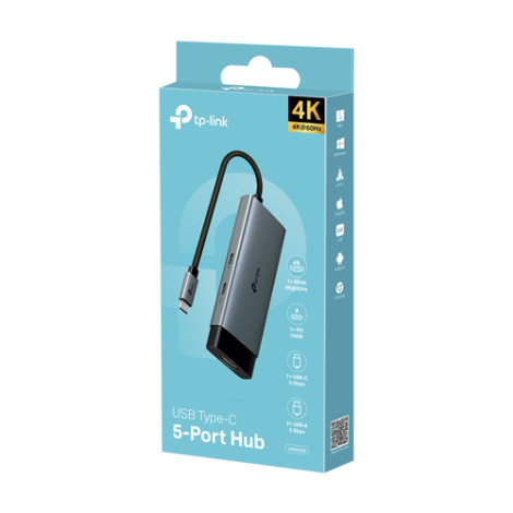 Hub USB-C 5-in-1, 1 x USB-C PD 100W, 1 x USB-C 5Gbps, 2 x USB-A 5Gbps, 1 x HDMI 4K@60Hz - TP-Link UH5020C - imagine 2