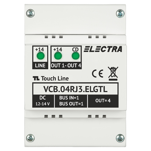 Doza derivatie video 4 iesiri, conectori RJ45, G3 - ELECTRA VCB.04RJ3.ELGTL