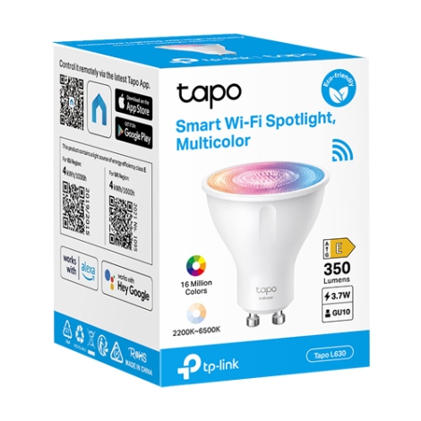 Bec LED smart Wi-Fi, RGB, 2200-6500K, intensitate ajustabila, 350 lm, GU10 - TP-Link Tapo TapoL630 - imagine 2