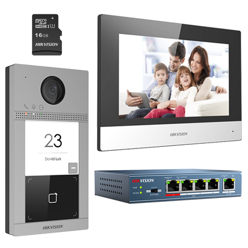 KIT videointerfon pentru o familie, Wi-Fi 2.4Ghz, monitor 7 inch - HIKVISION DS-KIS604-S