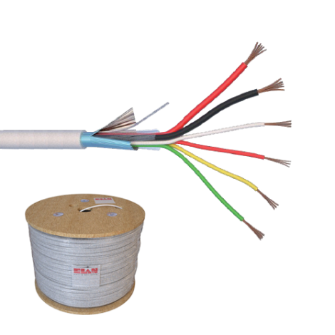Cablu de alarma 6 fire ecranate + alimentare 2x0.75, cupru integral, 500m 6CUEF+2x0.75-T