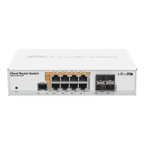 Management Switch, 8 x Gigabit cu PoE-out, 4 x SFP - Mikrotik CRS112-8P-4S-IN