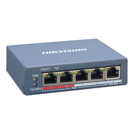 Switch 4 porturi PoE, 1 port uplink RJ45, SMART Management - HIKVISION DS-3E1105P-EI