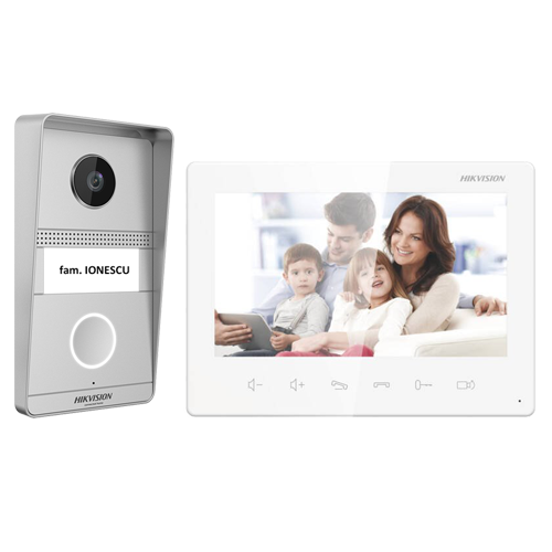 Kit videointerfon analogic 7inch, camera 2MP, conectare 2 fire - HIKVISION DS-KIS101-P(S)