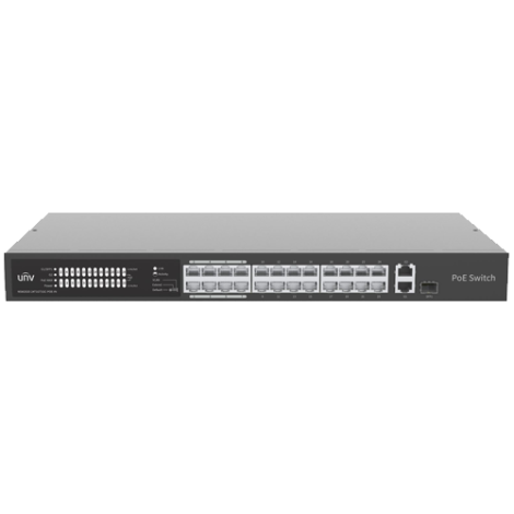 Switch 24 porturi PoE, uplink 2 porturi combo, 1 port RJ45 Gigabit + 1 port SFP - UNV NSW2020-24T1GT1GC-POE-IN