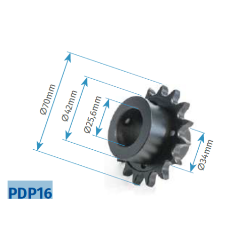 Pinion 16 dinti, pentru motoarele portilor sectionale - MOTORLINE PDP16 - imagine 2