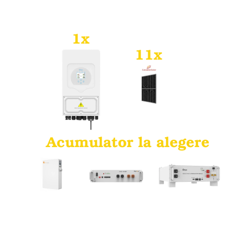 Kit Invertor 5 KW DEYE SUN-5K-SG03LP1-EU, 11 x Panou fotovoltaic Canadian Solar CS6.2-48TD-460, Acumulator Optional
