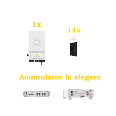 Kit Invertor 6 KW DEYE SUN-6K-SG03LP1-EU, 14 x Panou fotovoltaic Canadian Solar CS6.2-48TD-460, Acumulator Optional