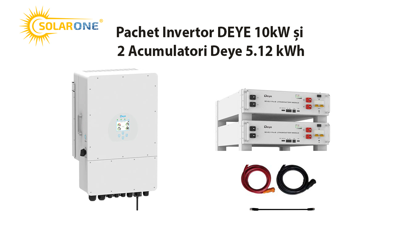 Pachet Invertor DEYE 10kW și 2 Acumulatori Deye 5.12 kWh