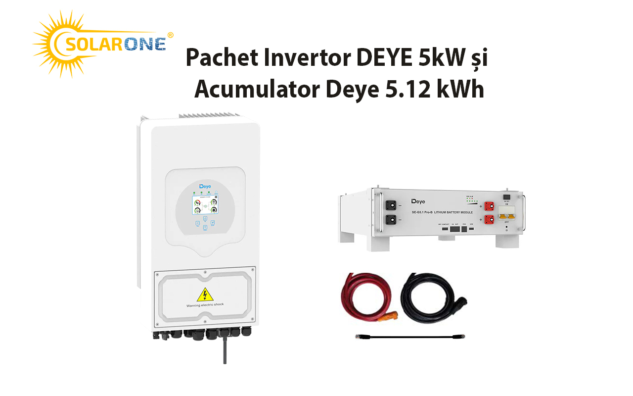 Pachet Invertor DEYE 5kW și Acumulator Deye 5.12 kWh