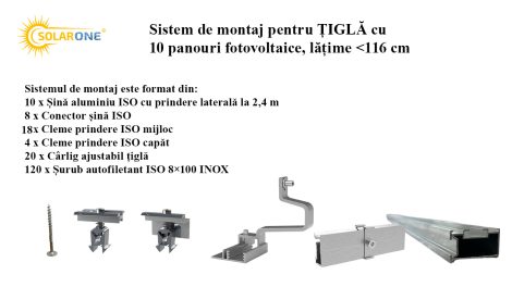 Sistem de montaj pentru ȚIGLĂ cu 10 panouri fotovoltaice, lățime <116 cm