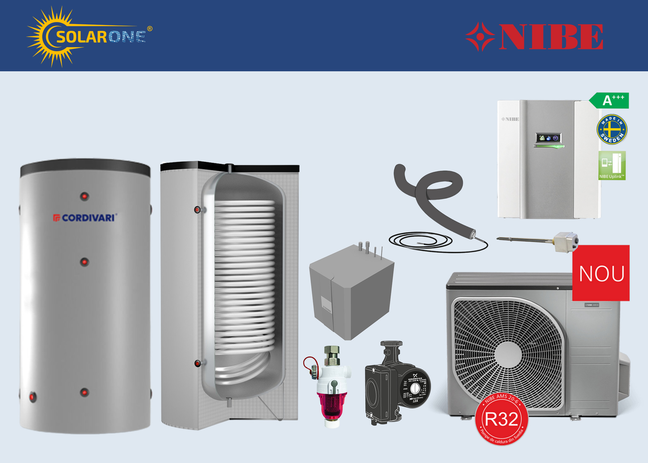 Sistem încălzire AER-APĂ NIBE cu inverter încălzire-răcire, pentru maxim 120 mp