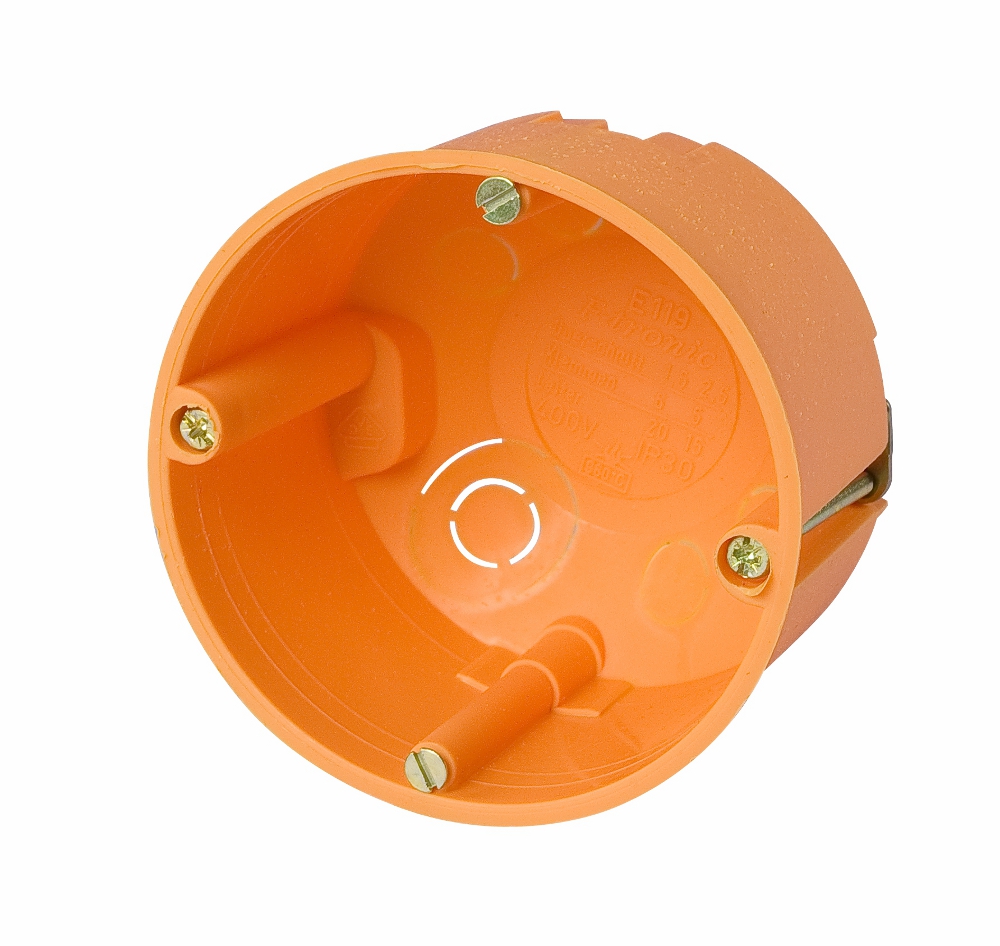 Doză legături, rigips, D70/A50mm, portocalie+capac alb, PP