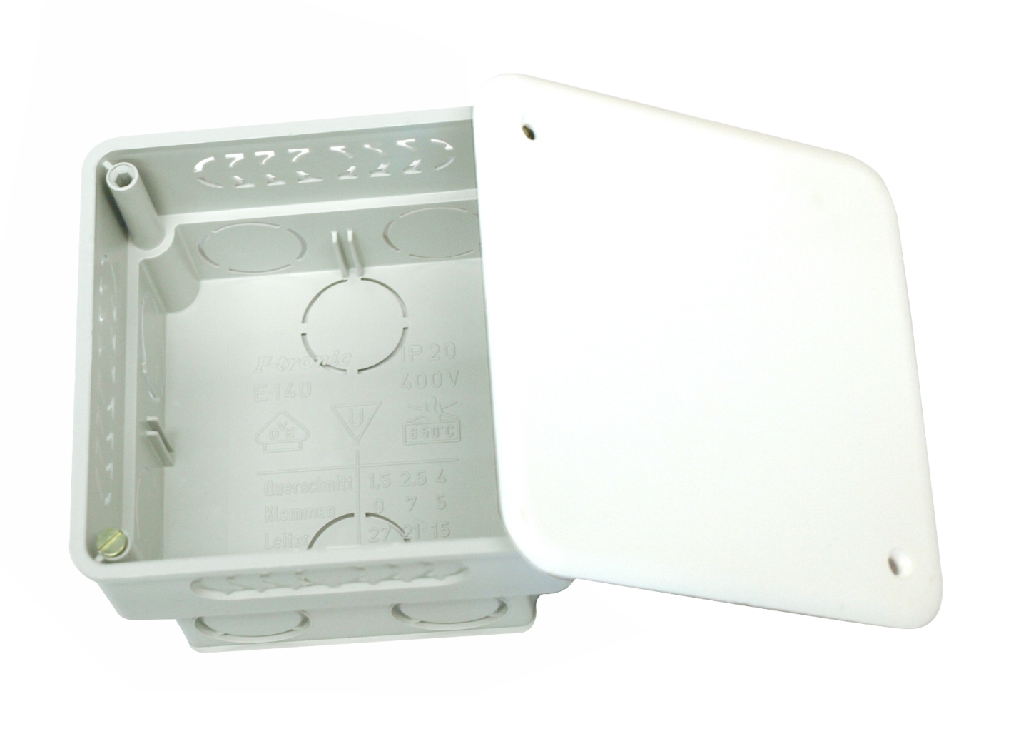 Doză legături preştanţată, ST, 87x87x50mm, gri, cu capac alb