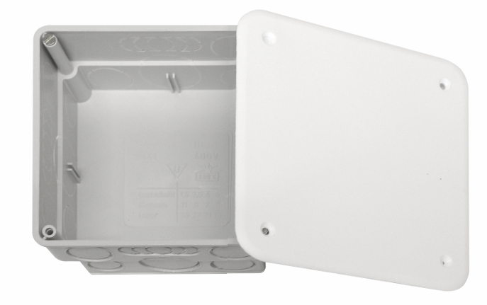 Doză legături preştanţată, ST, 108x108x50mm, gri, capac alb