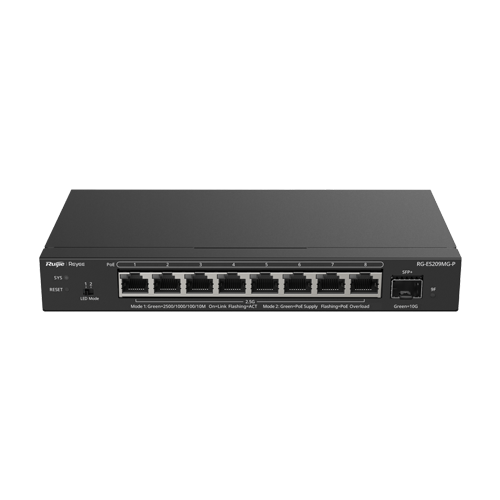 Switch 8 x RJ45 2.5G PoE, 1 x SFP+ 10G, Cloud Management - Ruijie Reyee RG-ES209MG-P