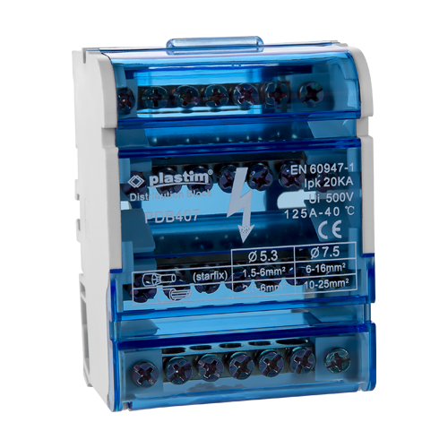 Bloc de distributie electrica, 4x7 poli, 125A - Plastim PDB407