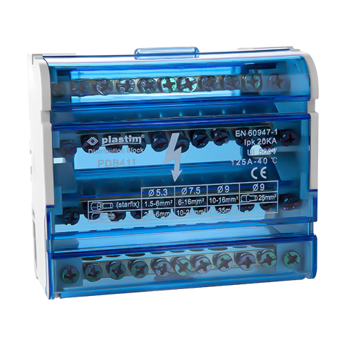 Bloc de distributie electrica, 4x11 poli, 125A - Plastim PDB411