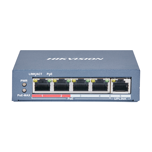 Switch 4 x RJ45 10/100 Mbps PoE, 1 x RJ45 10/100 Mbps, Unmanaged - HIKVISION DS-3E0105P-E